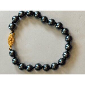 Vintage Black Pearl Beaded Bracelet With Gold-Tone Clasp
